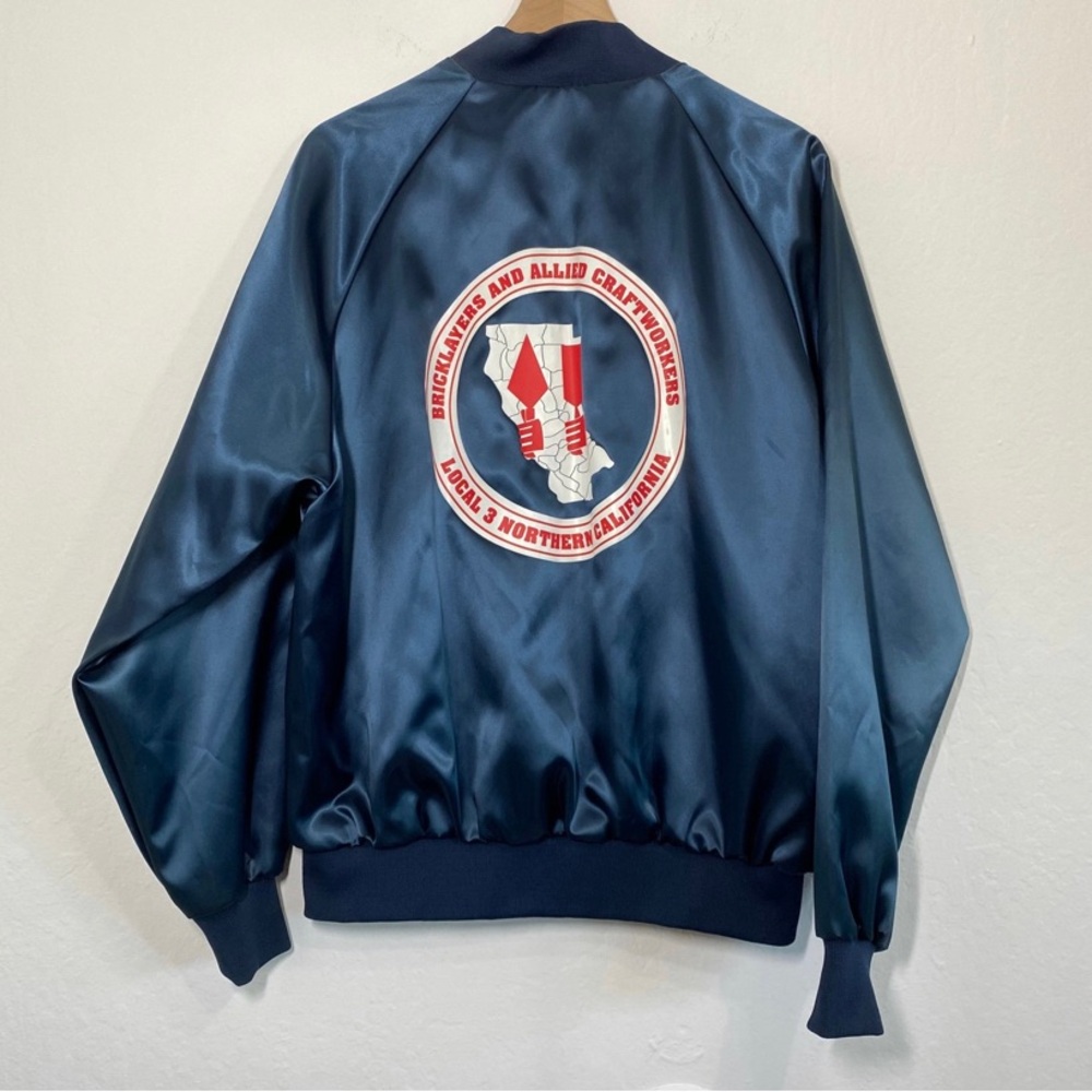 King Louie Men’s L Vintage Blue Satin Northern Cali Allied Union Bomber Jacket